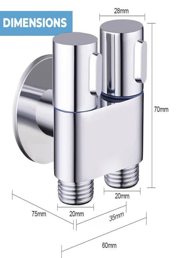 أيونيكس صنبور زاوية ثنائي الاتجاه من IONIX للتثبيت على الحائط | صمام زاوية 2 في 1 مع شفة جدارية، بخاخ تنظيف مائي ثنائي المخرج، صنبور زاوية مع شفة، تشطيب كروم نحاسي، لحوض غسيل الحمام والمرحاض (فضي) - Image 2
